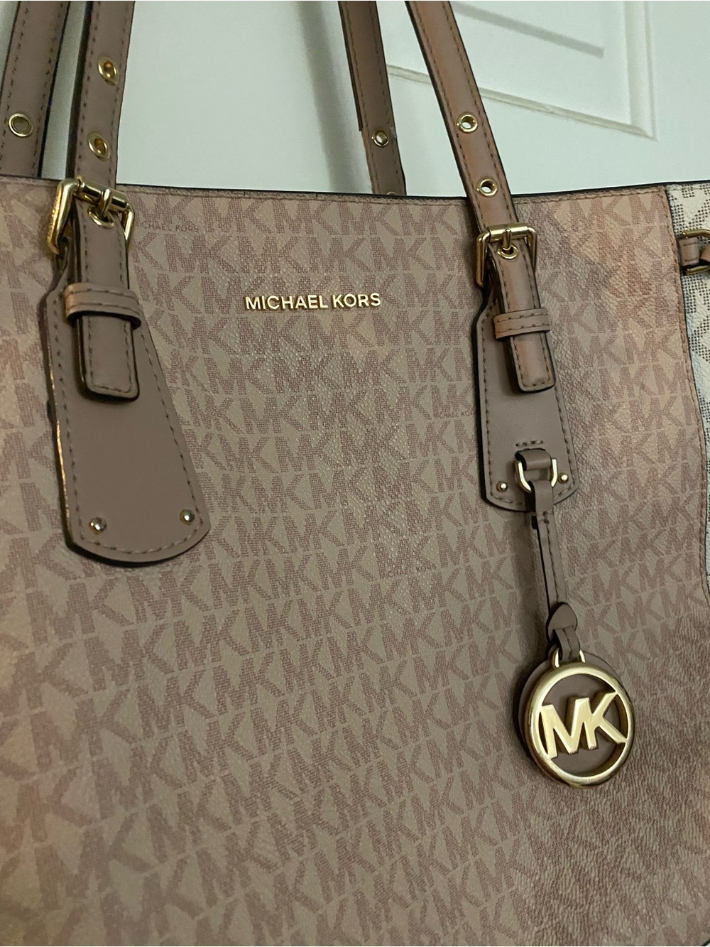 Michael Kors Pink Logo Zippered Tote Bag